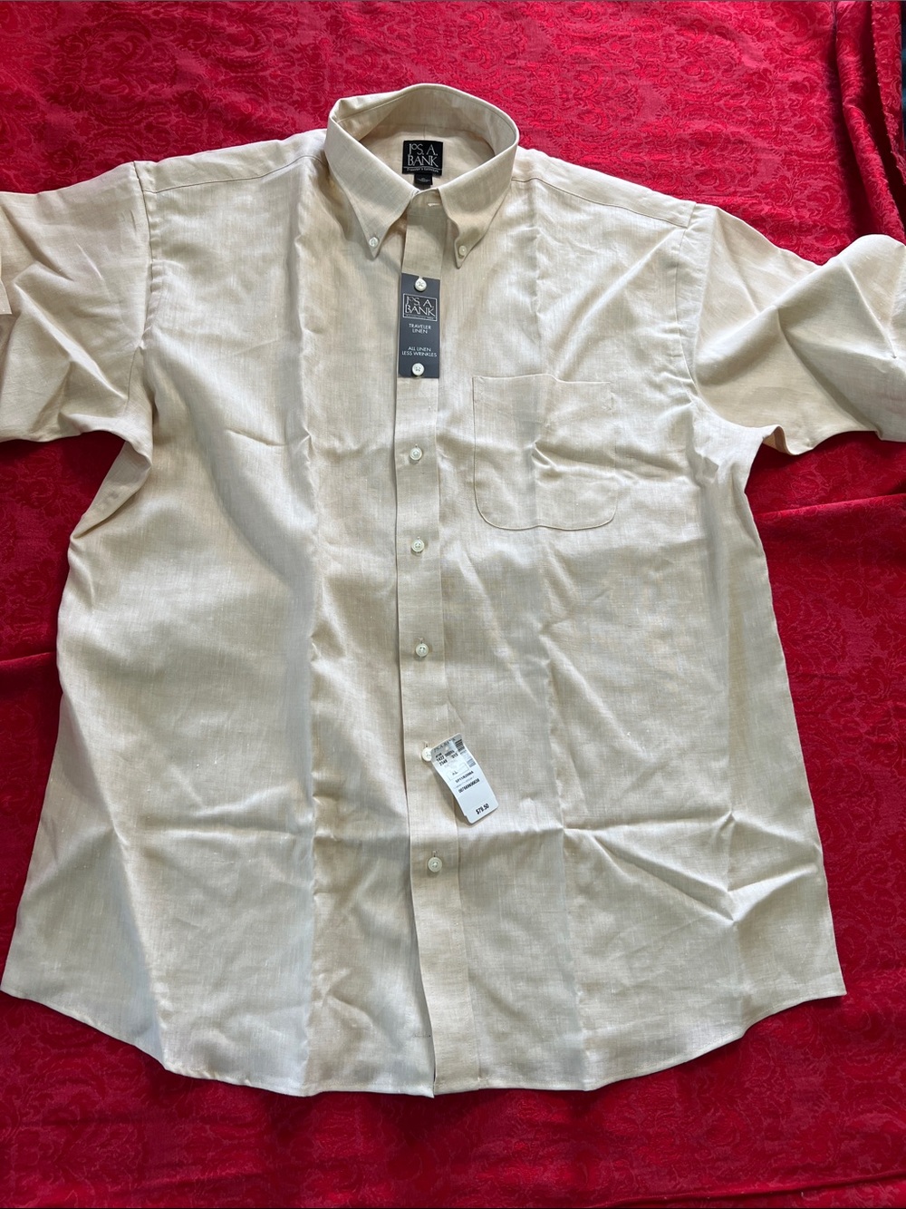 Jos. A. Bank Men’s XL 100% Linen Short Sleeve Button-Down Shirt NWT Natural